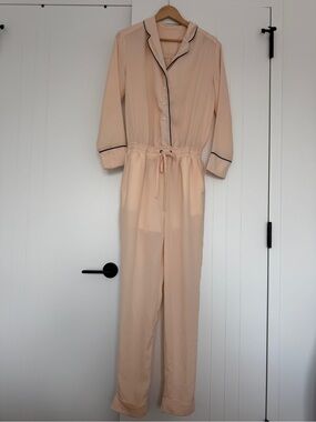 Light Blush Pink Satin Jumpsuit with Contrast Piping